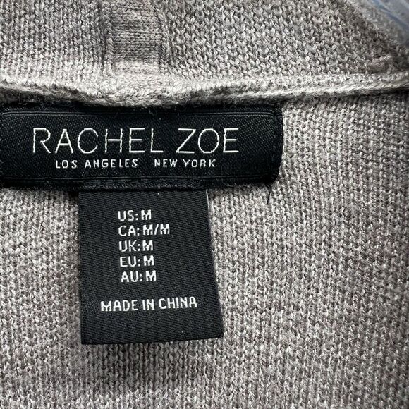 Rachel Zoe Open Front Cardigan Women's M Taupe Beige Neutral Minimalist Pockets - Picture 7 of 11